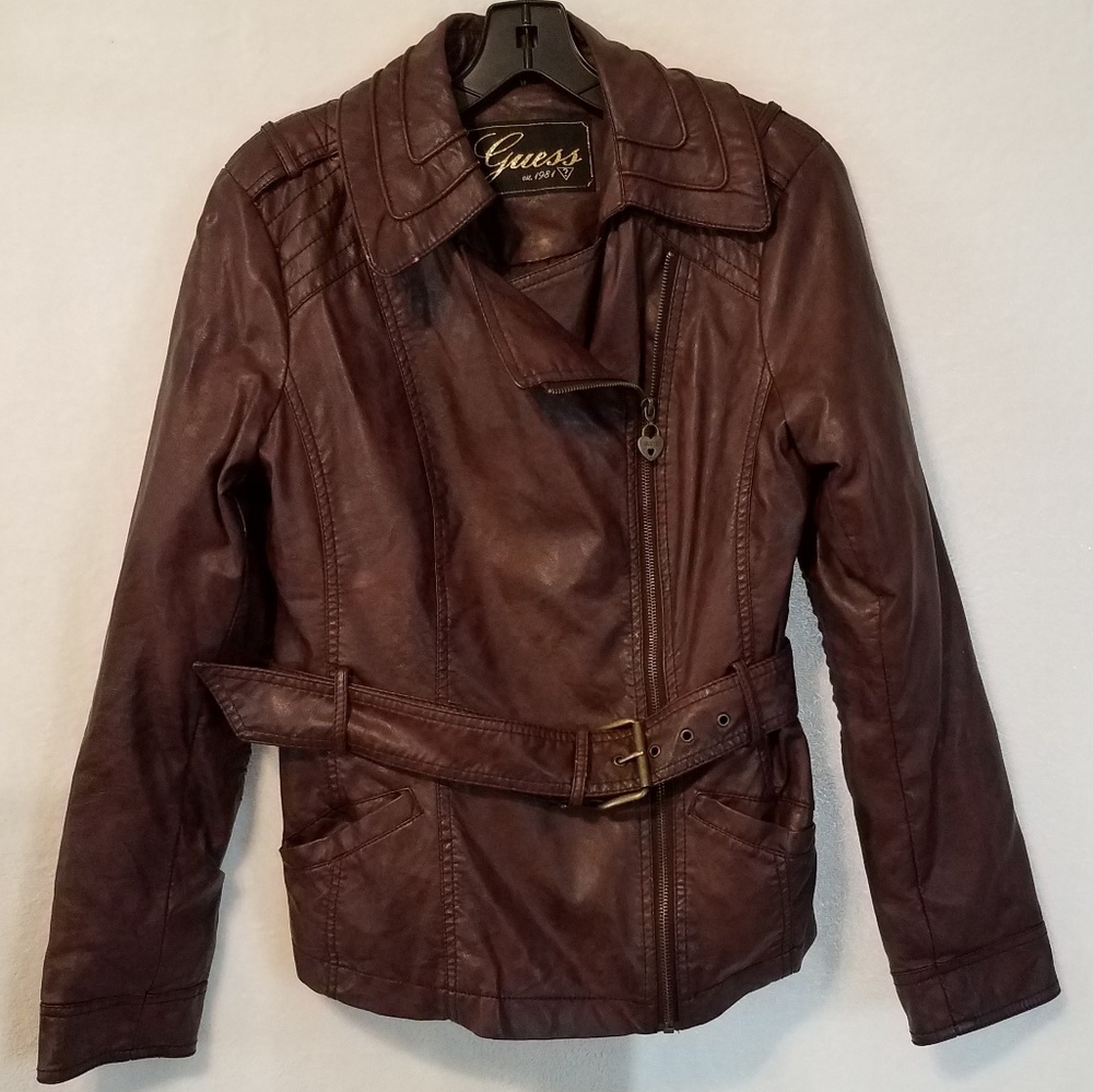 Vgt. '80s--Guess Est. 1982 faux leather jacket.